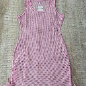 Sexycherry Pink Mesh Sleeveless Beach Cover-up Dress w/Bows Medium NWT